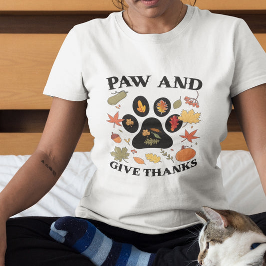 Paw and Give Thanks Fall Cotton Unisex T-shirt