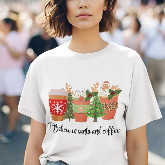 Believe in Santa and Coffee Cotton unisex T- shirt