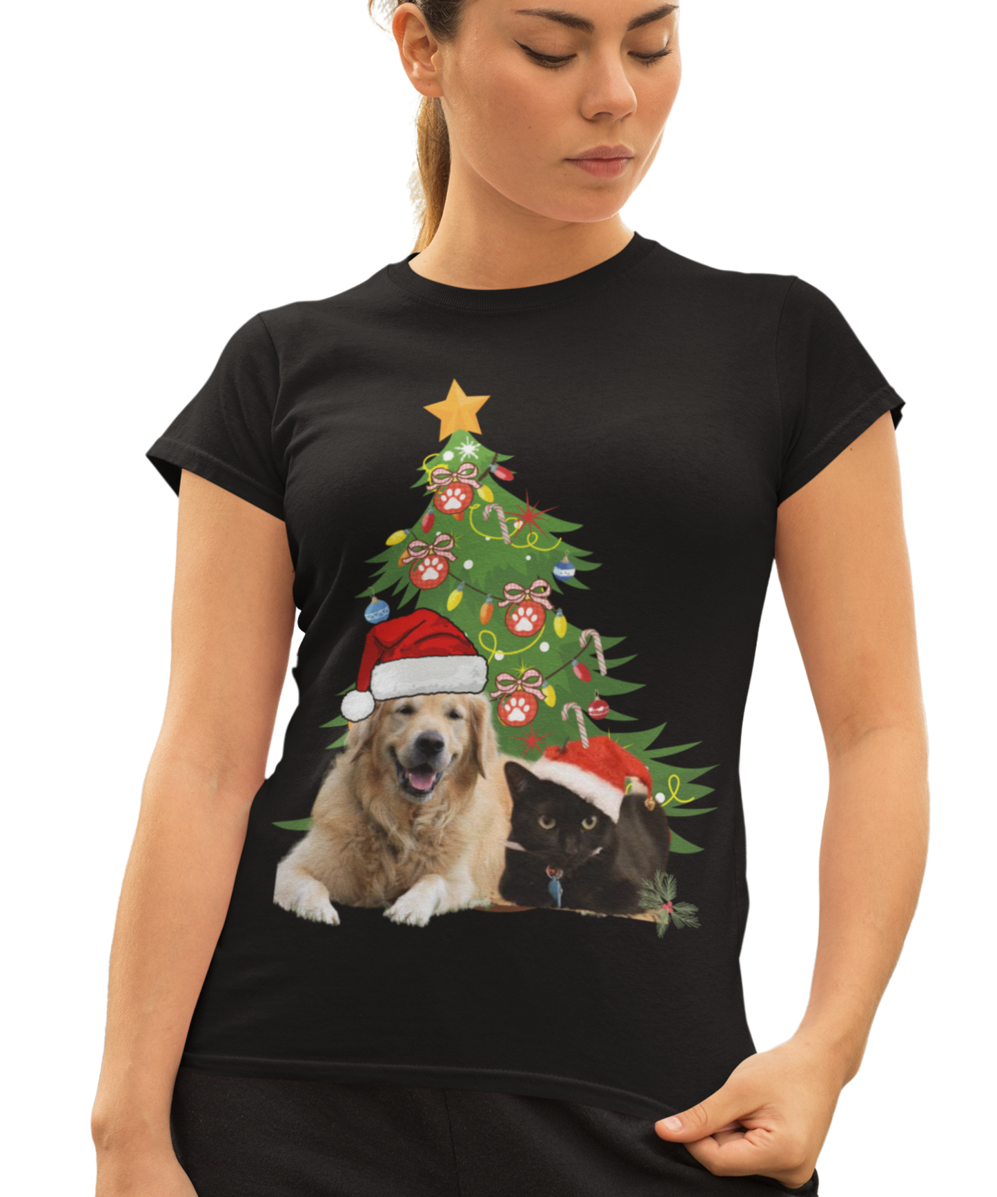 Christmas Dog and cat cotton unisex T- shirt