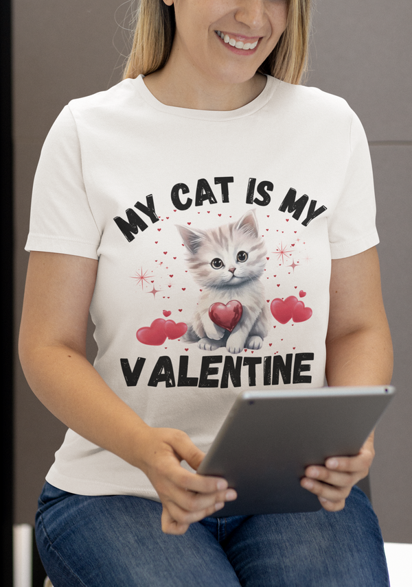 T-Shirt My Cat Is My Valentine  Cotton Unisex T-Shirt