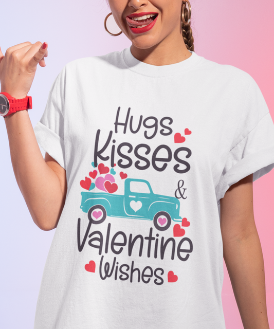 Hugs Kisses & Valentine Wishes cotton unisex T-shirt