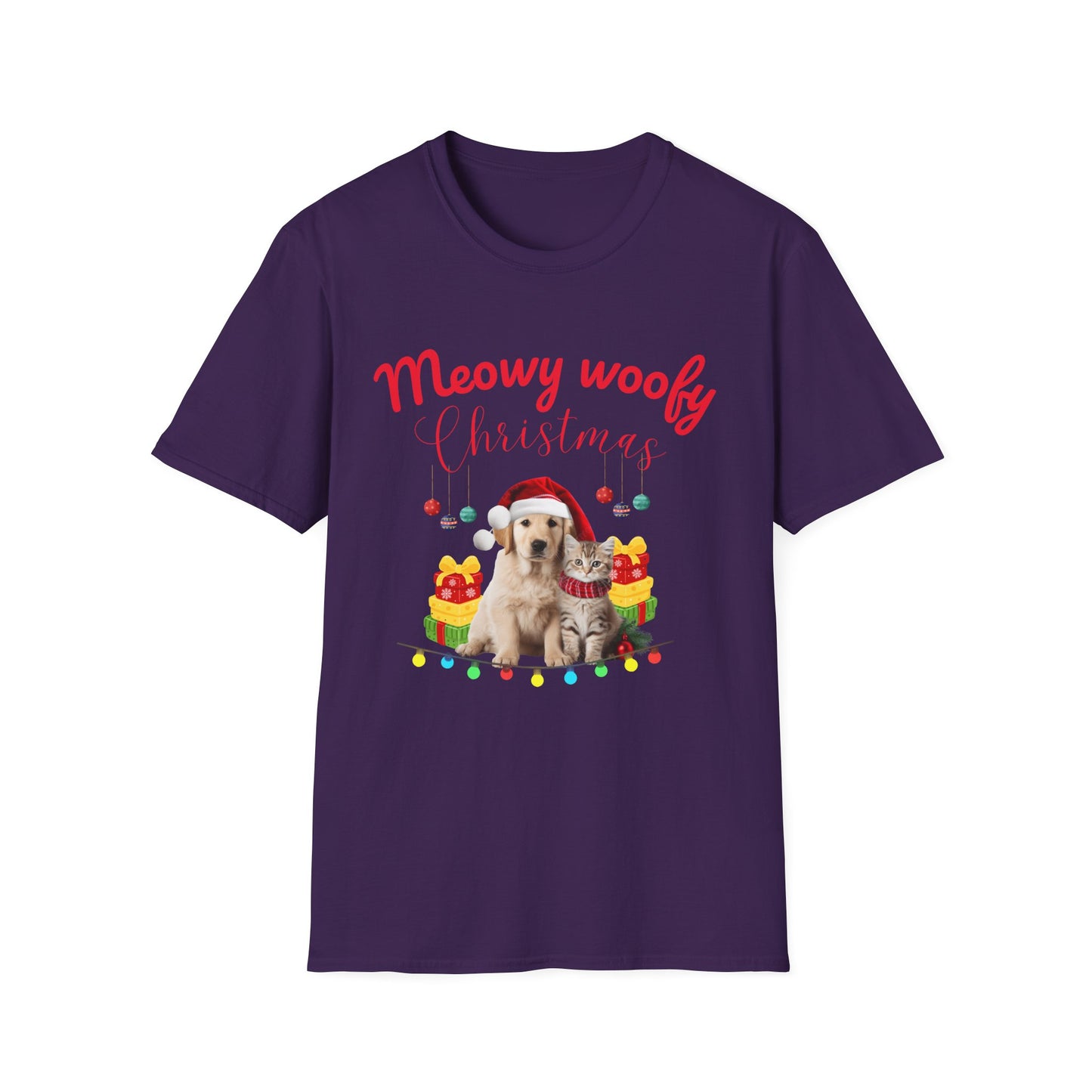 Meowy Woofy Christmas Cotton Unisex T-shirt