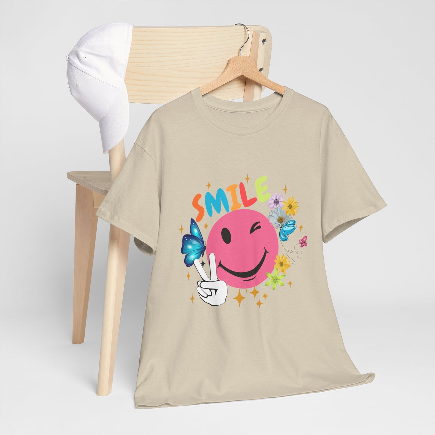 Smiley Face Unisex Heavy Cotton Tee - Positive Vibes T-Shirt
