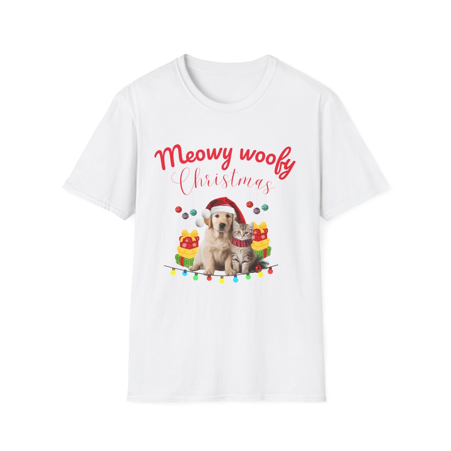 Meowy Woofy Christmas Cotton Unisex T-shirt