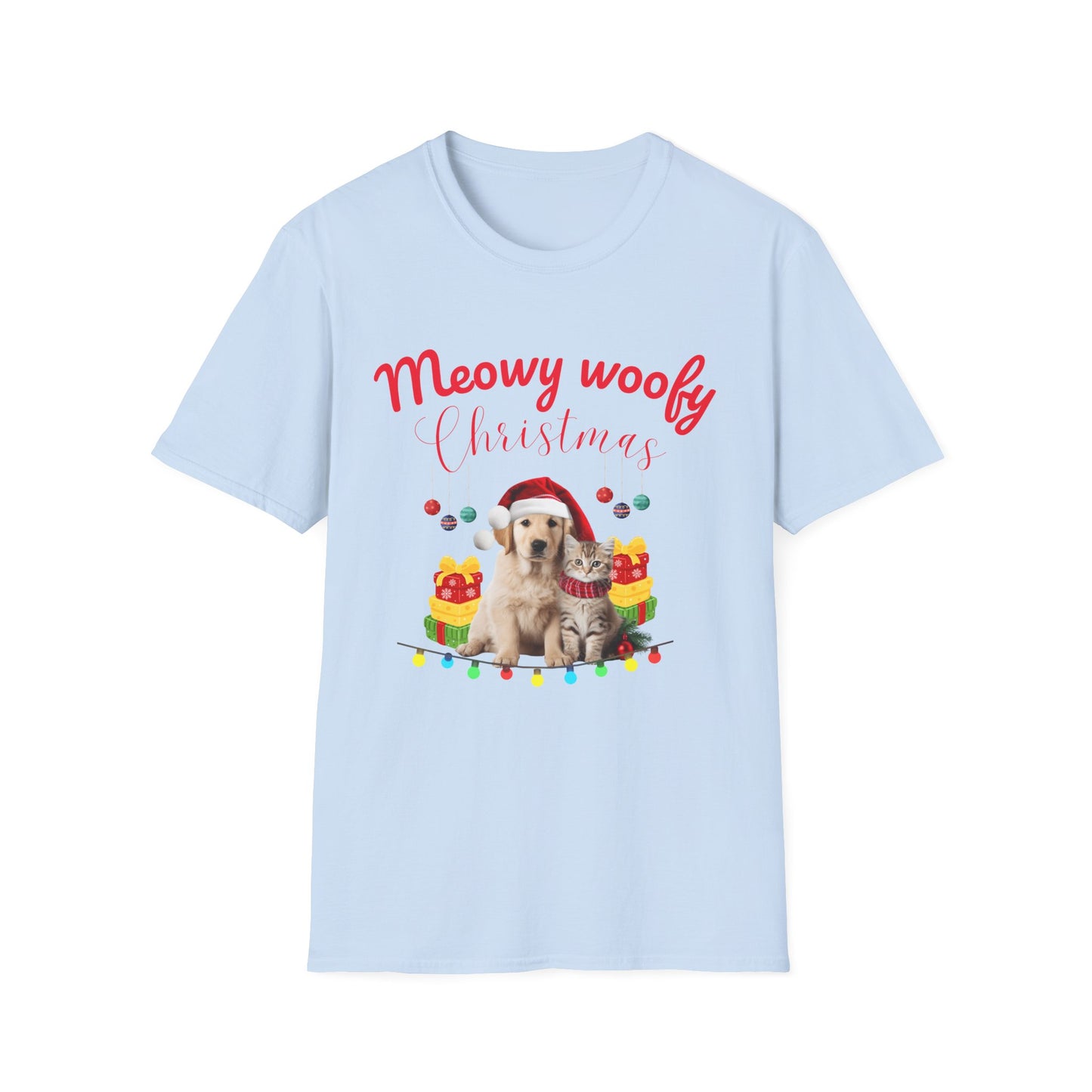 Meowy Woofy Christmas Cotton Unisex T-shirt