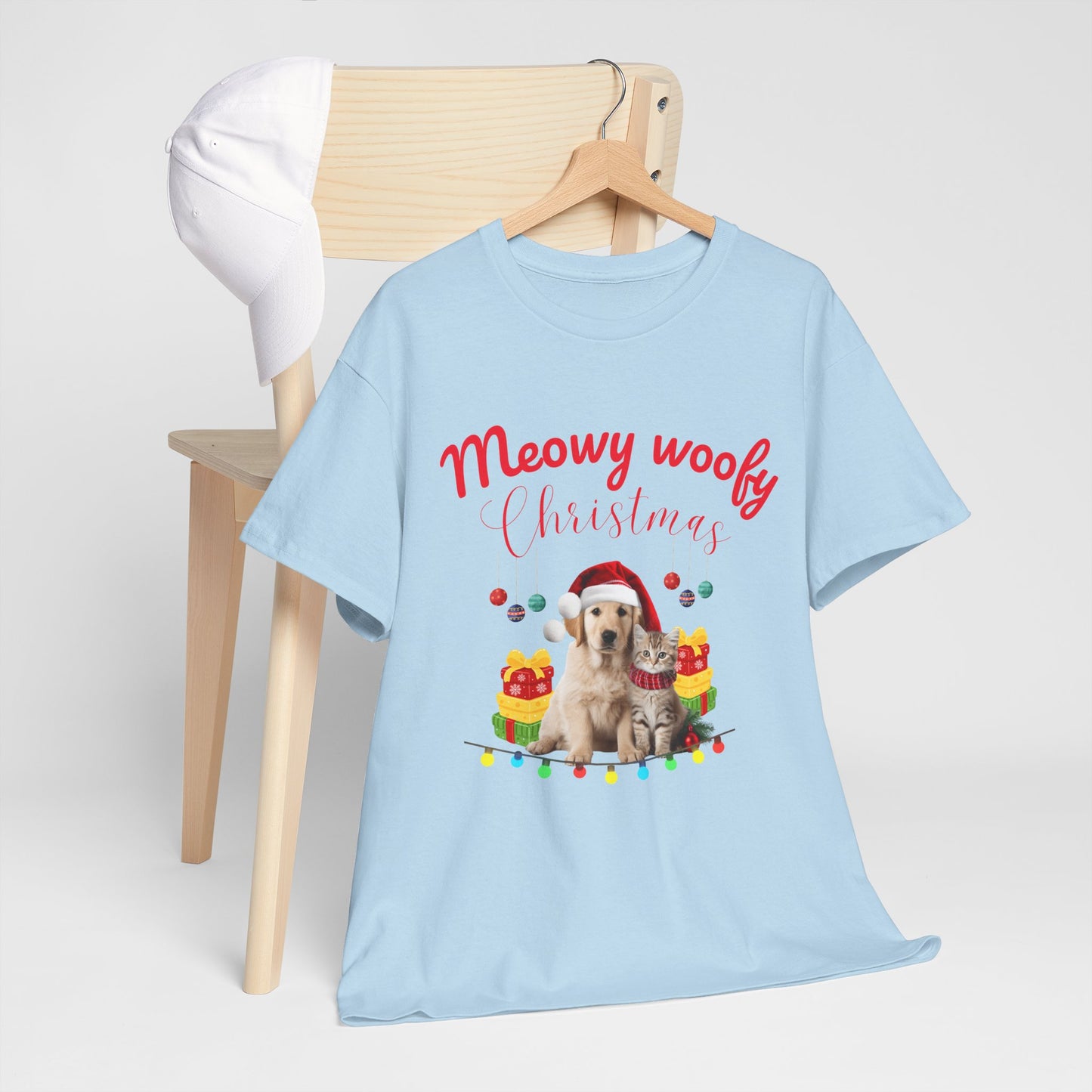Meowy Woofy Christmas Cotton Unisex T-shirt