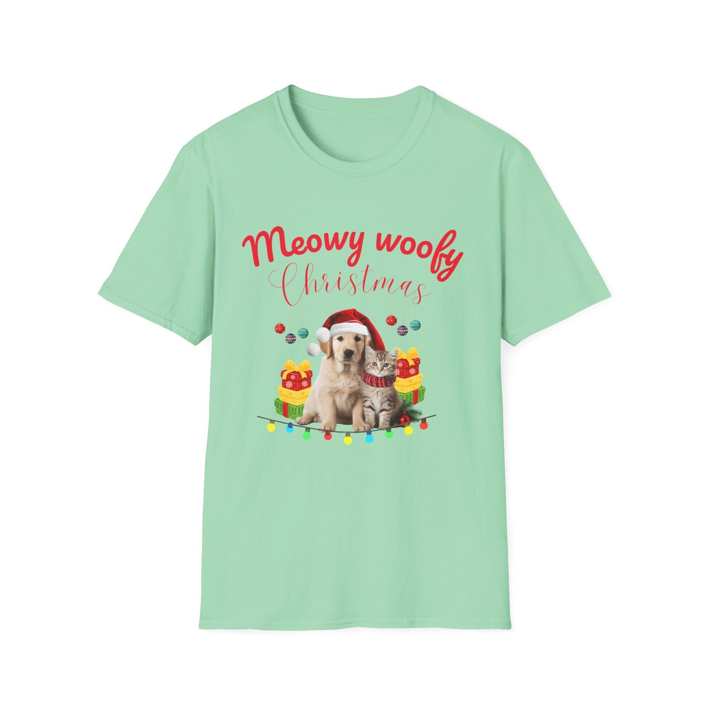 Meowy Woofy Christmas Cotton Unisex T-shirt