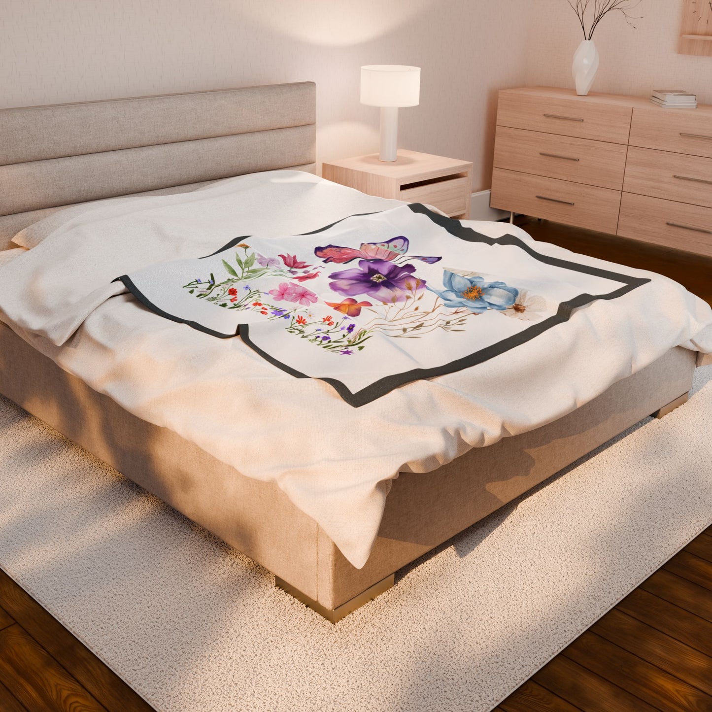 Floral Butterflies Velveteen Plush Blanket