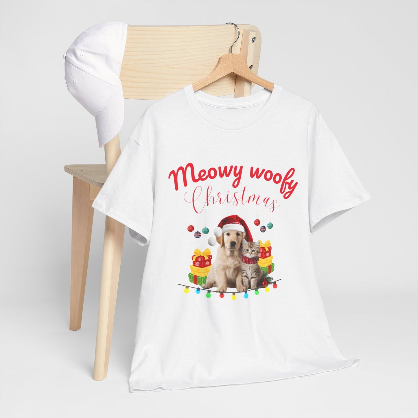 Meowy Woofy Christmas Cotton Unisex T-shirt
