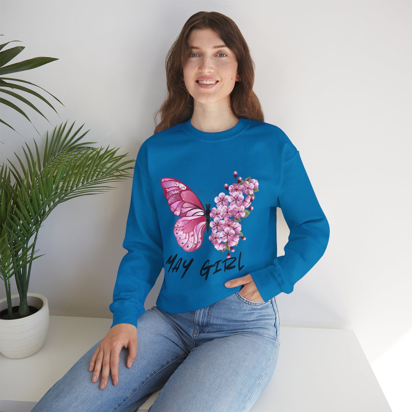 May Girl Butterfly Birthday Sweatshirt