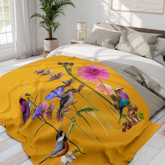Vibrant Bird and Floral  Arctic Fleece Blanket