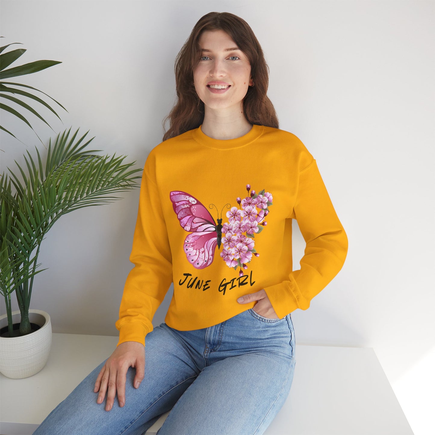 June Girl Butterfly Birthday Sweatshirt