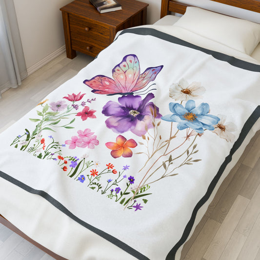 Floral Butterflies Velveteen Plush Blanket