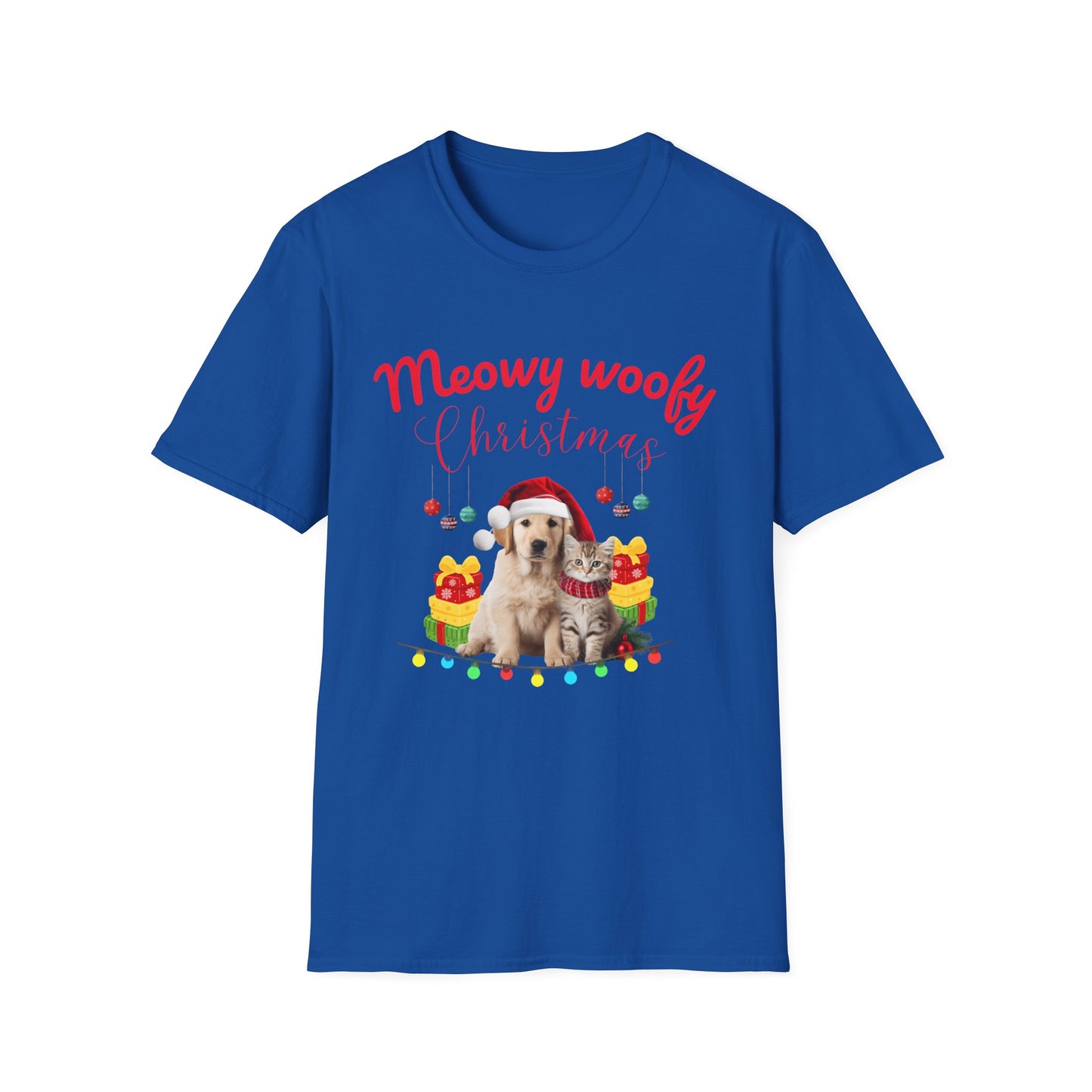 Meowy Woofy Christmas Cotton Unisex T-shirt