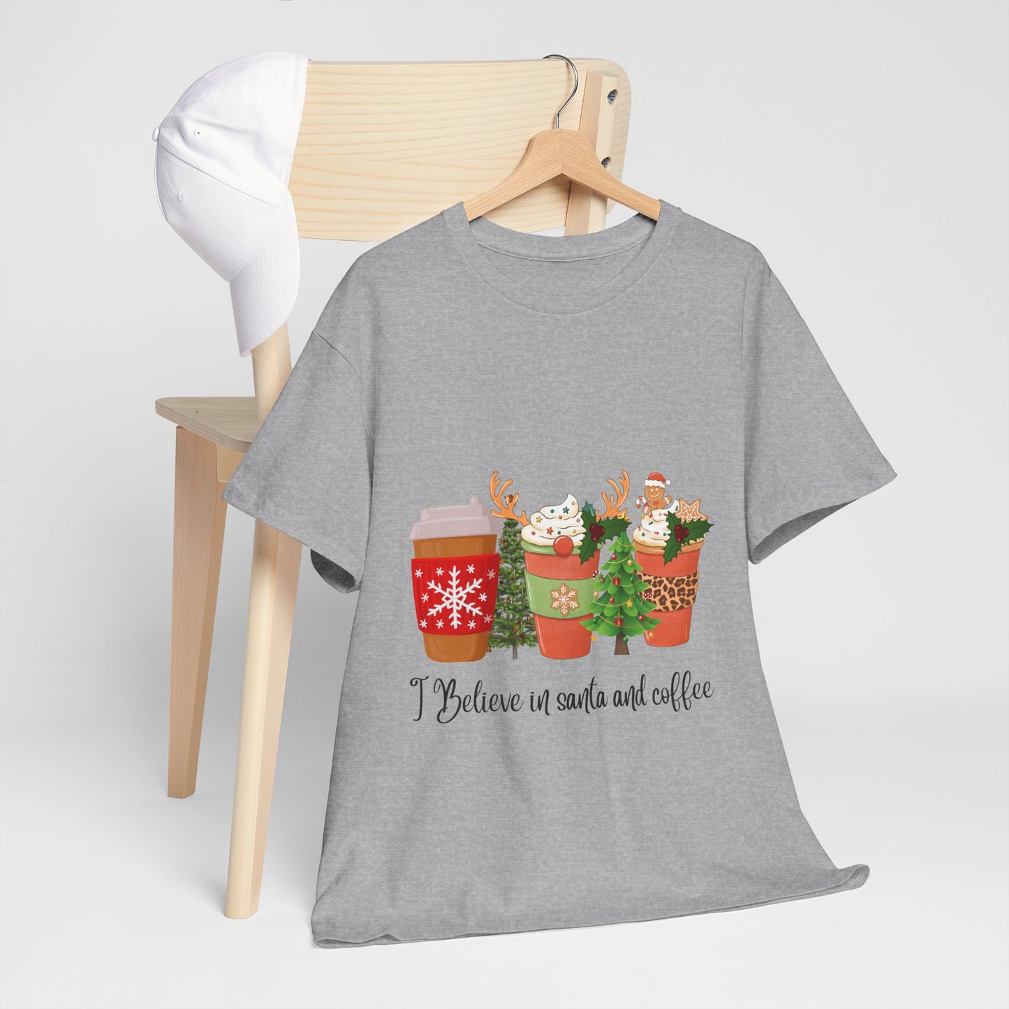 Believe in Santa and Coffee Cotton unisex T- shirt