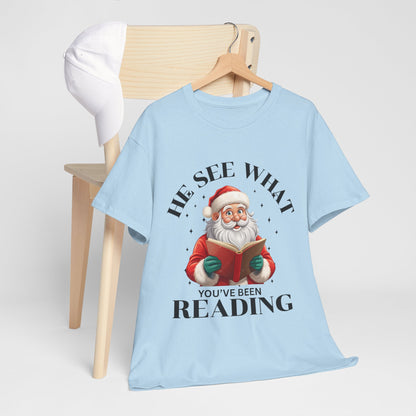 Santa Reading Christmas  cotton unisex T-Shirt
