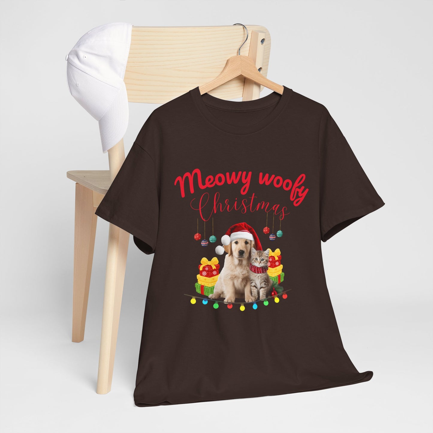 Meowy Woofy Christmas Cotton Unisex T-shirt