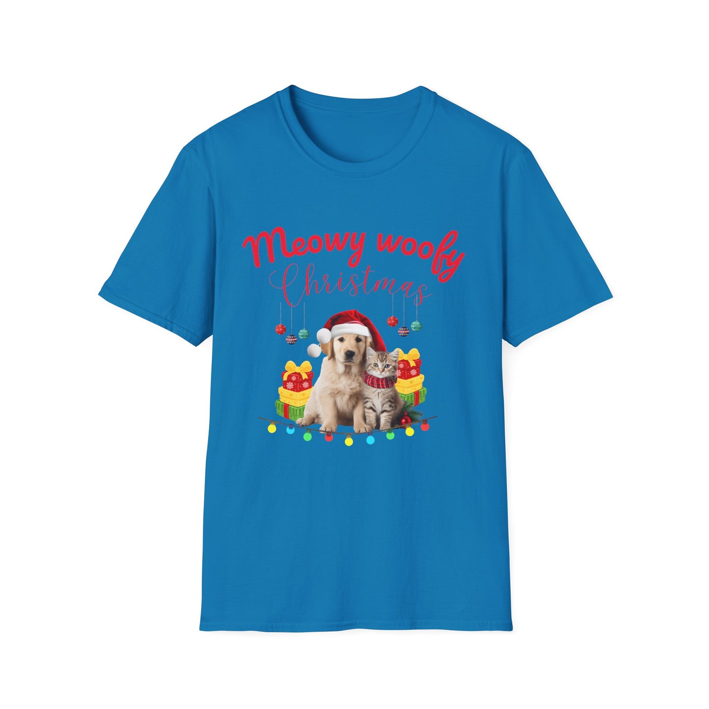 Meowy Woofy Christmas Cotton Unisex T-shirt