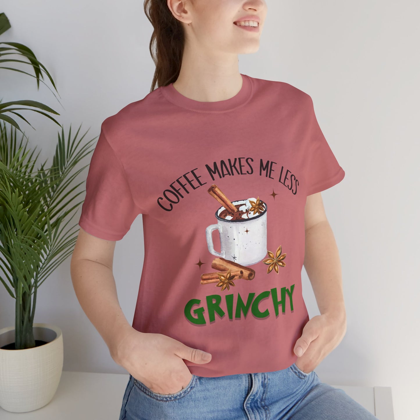 Coffee Makes Me Less Grinchy  Premium Unisex T-shirt