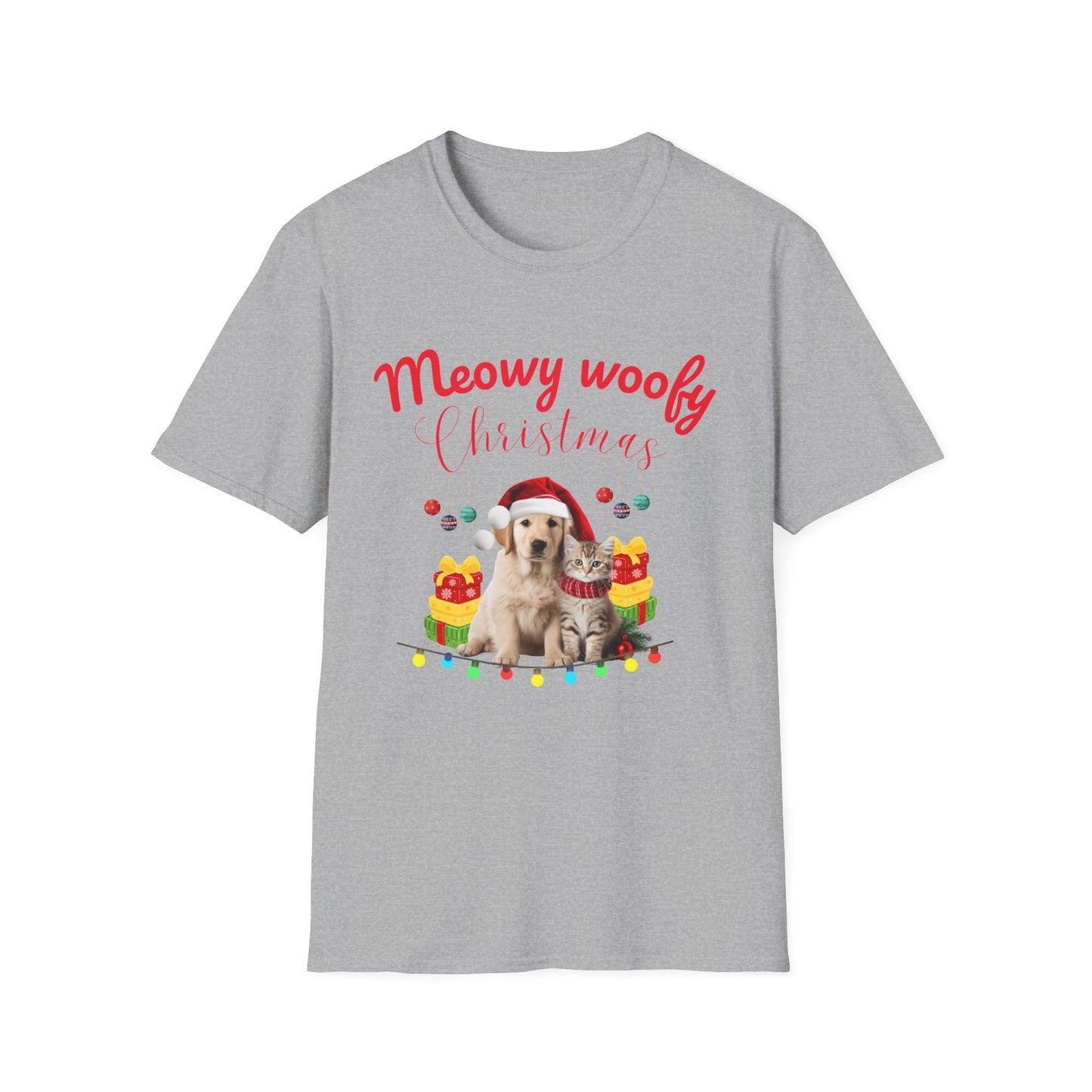 Meowy Woofy Christmas Cotton Unisex T-shirt