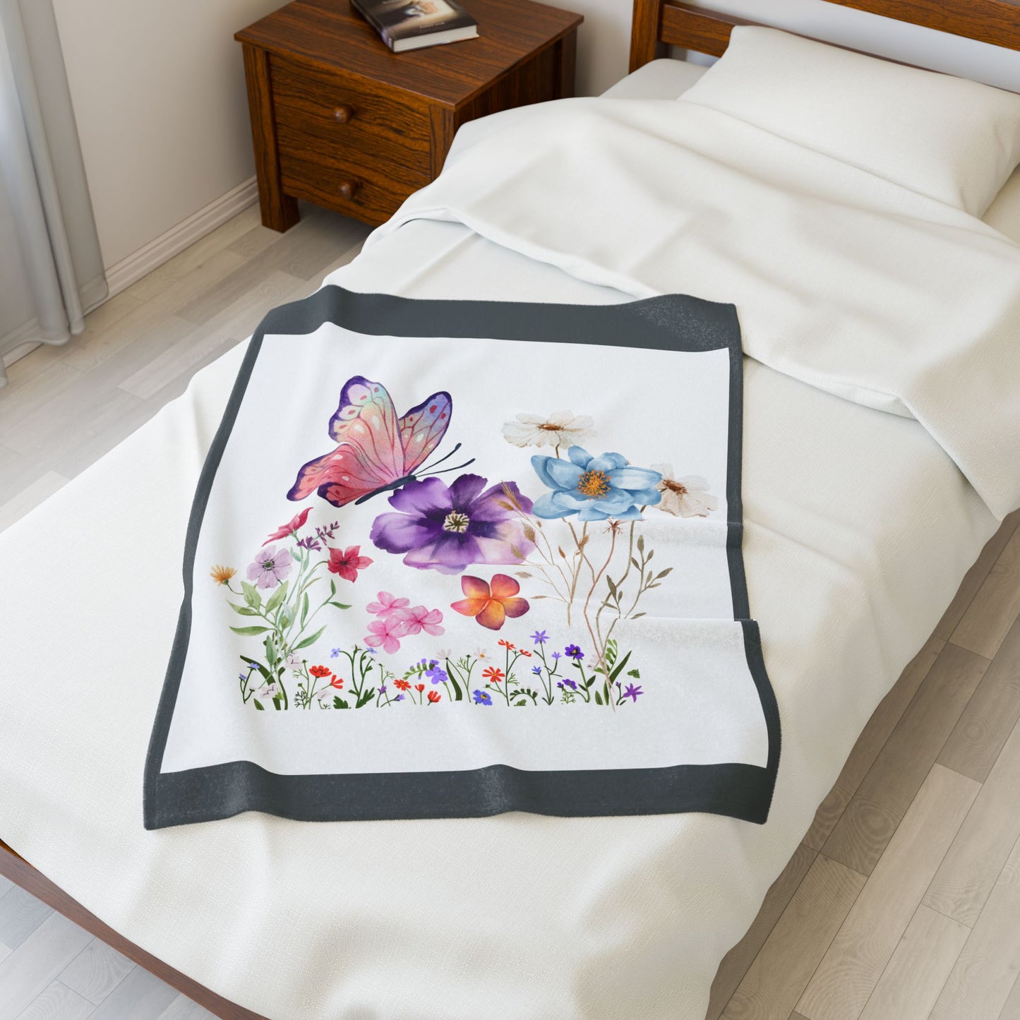 Floral Butterflies Velveteen Plush Blanket