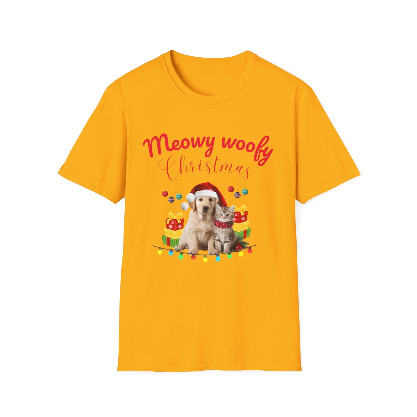 Meowy Woofy Christmas Cotton Unisex T-shirt